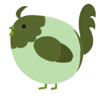 A gluppy and olive chicken with a head pattern