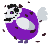 A violet and mist chicken with a head pattern