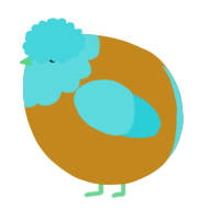 A ochre and aqua chicken with a head pattern