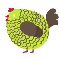 A lime and bark chicken with a lace pattern