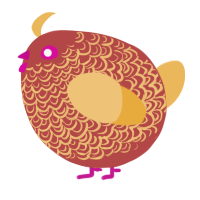 A red and honey chicken with a double-lace pattern