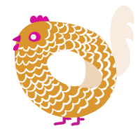 A orange and cream chicken with a lace pattern