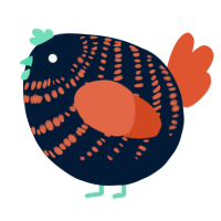 A tumblr and vermilion chicken with a bar pattern