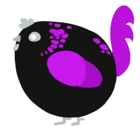 A black and amethyst chicken with a neck-speckle pattern
