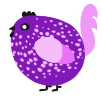 A violet and lavender chicken with a speckle pattern
