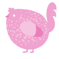 A pink chicken with a speckle pattern