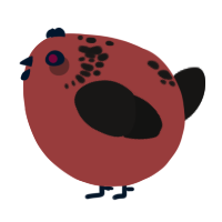 A red and sable chicken with a neck-speckle pattern