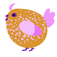 A orange and lavender chicken with a speckle pattern