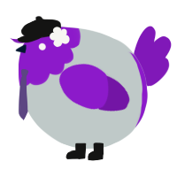 A silver and violet chicken with a head pattern