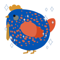 A ultramarine and vermilion chicken with a speckle pattern