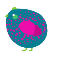 A sea and fuchsia chicken with a speckle pattern
