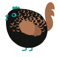 A black and brown chicken with a half-lace pattern