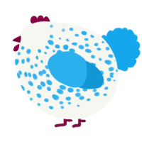 A white and sky chicken with a speckle pattern