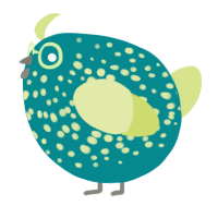 A teal and lemon chicken with a speckle pattern