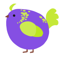 A blurple and lime chicken with a neck-speckle pattern