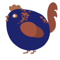 A navy and russet chicken with a neck-speckle pattern