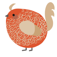 A vermilion and beige chicken with a double-lace pattern