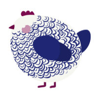 A white and navy chicken with a double-lace pattern