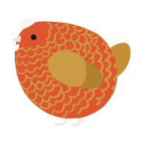 A vermilion and gold chicken with a lace pattern