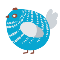 A cerulean and mist chicken with a bar pattern
