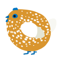 A orange and white chicken with a speckle pattern