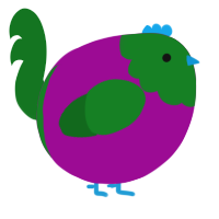 A plum and leaf chicken with a head pattern