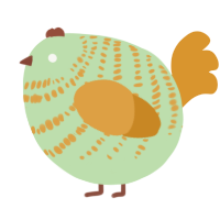 A gluppy and orange chicken with a bar pattern