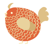 A vermilion and beige chicken with a lace pattern