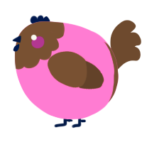 A pink and bark chicken with a head pattern