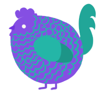 A blurple and turquoise chicken with a lace pattern