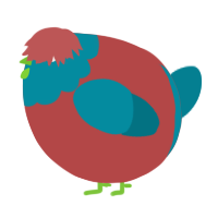 A red and sea chicken with a head pattern