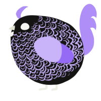 A black and lilac chicken with a double-lace pattern