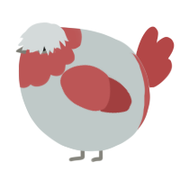A silver and red chicken with a head pattern