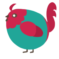A turquoise and crimson chicken with a head pattern