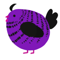 A violet and black chicken with a bar pattern