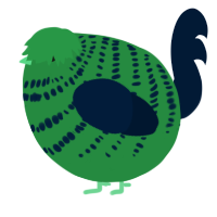 A viridian and tumblr chicken with a bar pattern