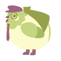 A white and grass chicken with a head pattern