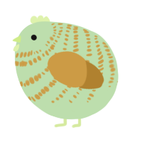 A gluppy and gold chicken with a bar pattern