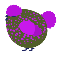 A olive and amethyst chicken with a speckle pattern