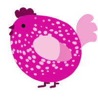 A fuchsia and pink chicken with a speckle pattern