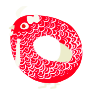 A crimson and white chicken with a double-lace pattern