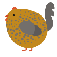 A ochre and grey chicken with a speckle pattern