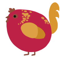 A crimson and orange chicken with a neck-speckle pattern