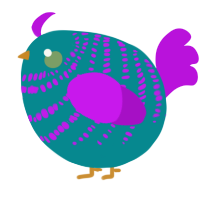 A teal and amethyst chicken with a bar pattern
