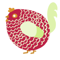 A crimson and apple chicken with a lace pattern