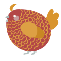 A red and orange chicken with a lace pattern