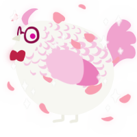 A white and pink chicken with a half-lace pattern