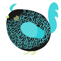 A sable and aqua chicken with a double-lace pattern
