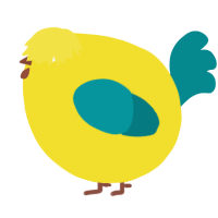 A yellow and teal chicken
