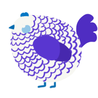 A white and indigo chicken with a lace pattern